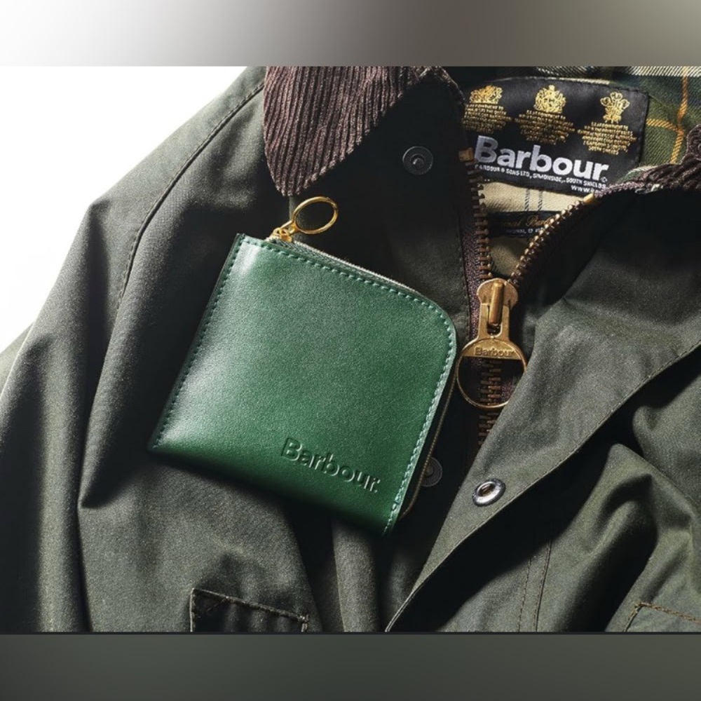 New Barbour Green Leather Wallet Coin Purse
